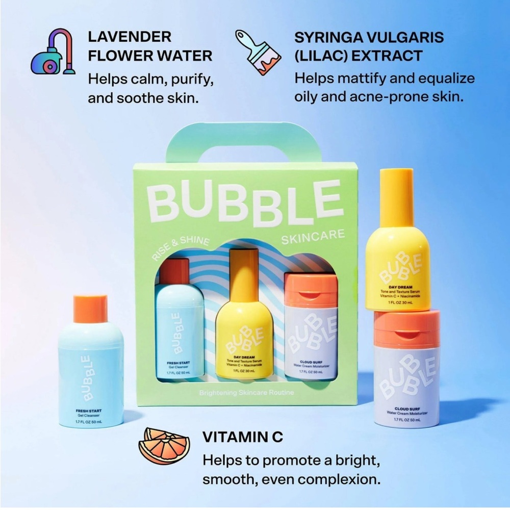 NWT, Bubble ‘Rise and Shine’ Skincare Set, Fragrance Free and Cruelty Free - Picture 3 of 6